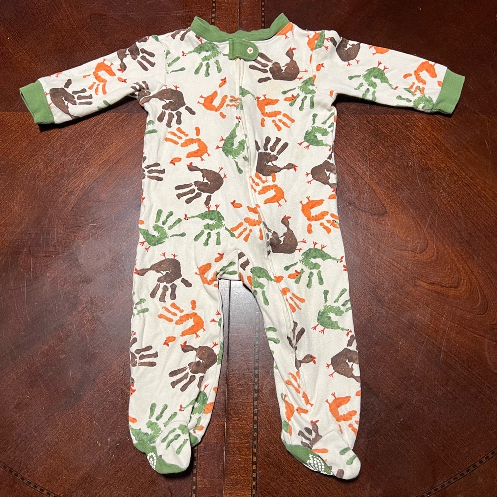 Burt’s Bees Thanksgiving Handprint Turkey Pajamas Sz 6-9M